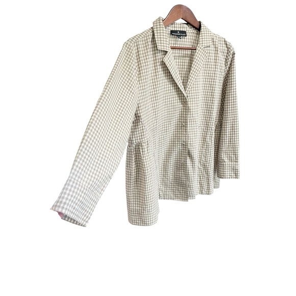 TUCKERNUCK POMANDER PLACE GINGHAM TAUPE WHITE SCARLETT LINEN COTTON BLOUSE - Picture 3 of 16